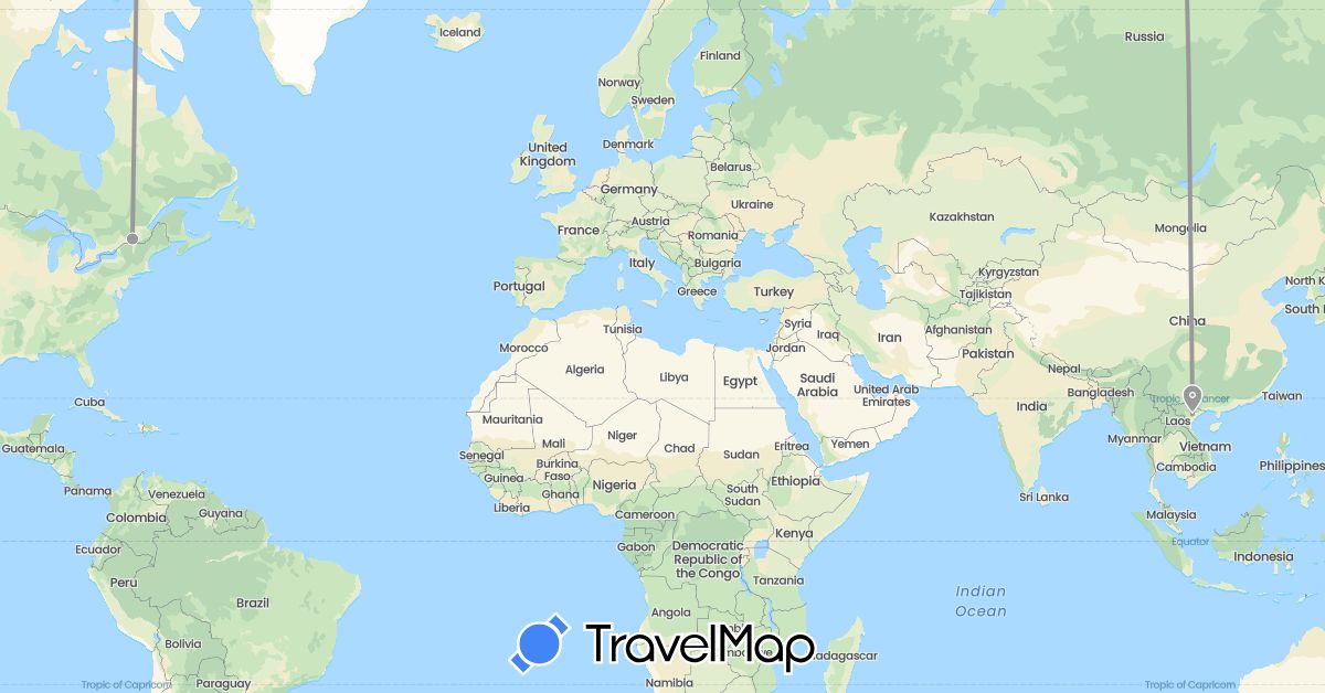 TravelMap itinerary: driving, plane in Canada, Vietnam (Asia, North America)